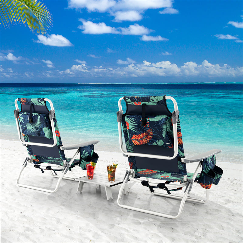 3 Pcs Outdoor Folding Backpack Beach Chairs 5-Position Sling Chair Set with Side Table