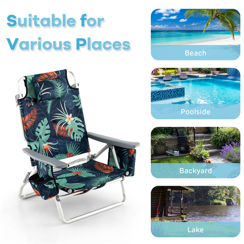 3 Pcs Outdoor Folding Backpack Beach Chairs 5-Position Sling Chair Set with Side Table