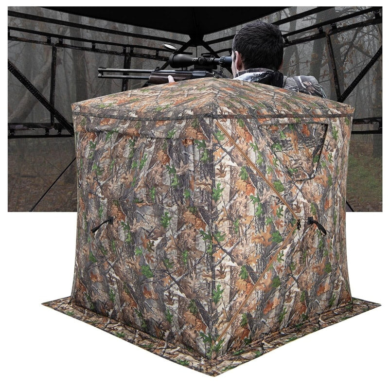 See Through Hunting Blind Tent 270 Degree 2-3 Person Portable Pop Up Ground Blind with Sliding Windows, Zippered Door & Carrying Bag