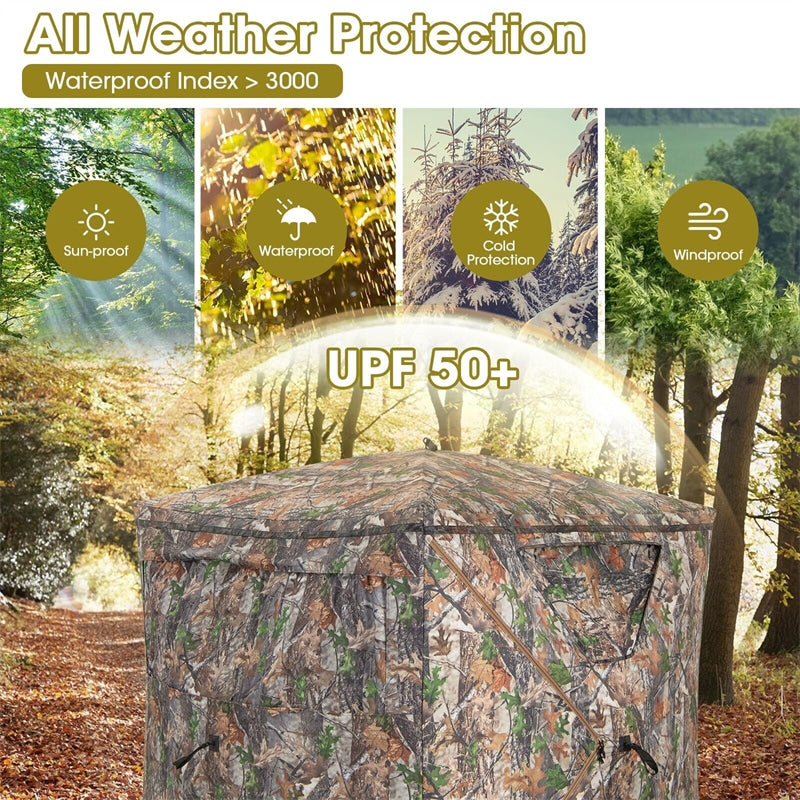 See Through Hunting Blind Tent 270 Degree 2-3 Person Portable Pop Up Ground Blind with Sliding Windows, Zippered Door & Carrying Bag