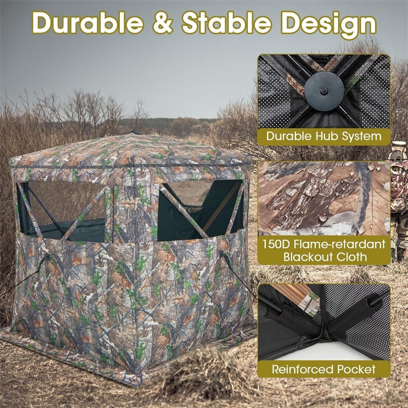 See Through Hunting Blind Tent 270 Degree 2-3 Person Portable Pop Up Ground Blind with Sliding Windows, Zippered Door & Carrying Bag