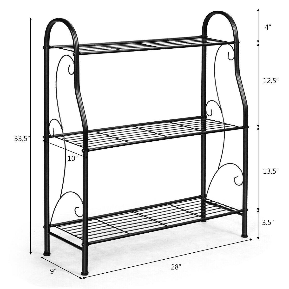 3 Tier Metal Garden Plant Stand Scrollwork Design Plant Shelf Multifunctional Display Rack