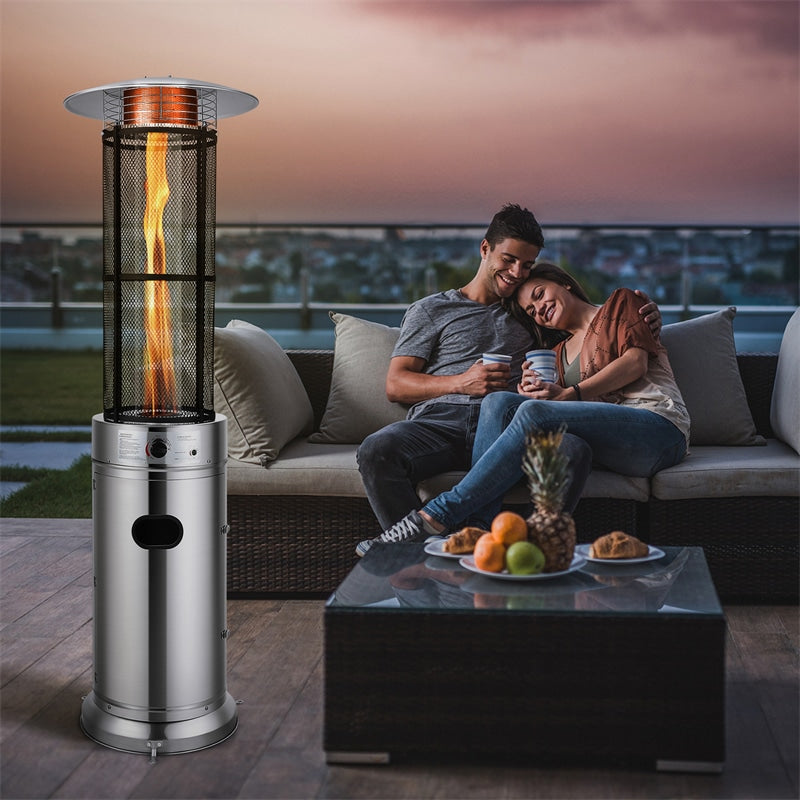 34000 BTU Stainless Steel Outdoor Propane Heater Standing Round Glass Tube Patio Heater with Wheels