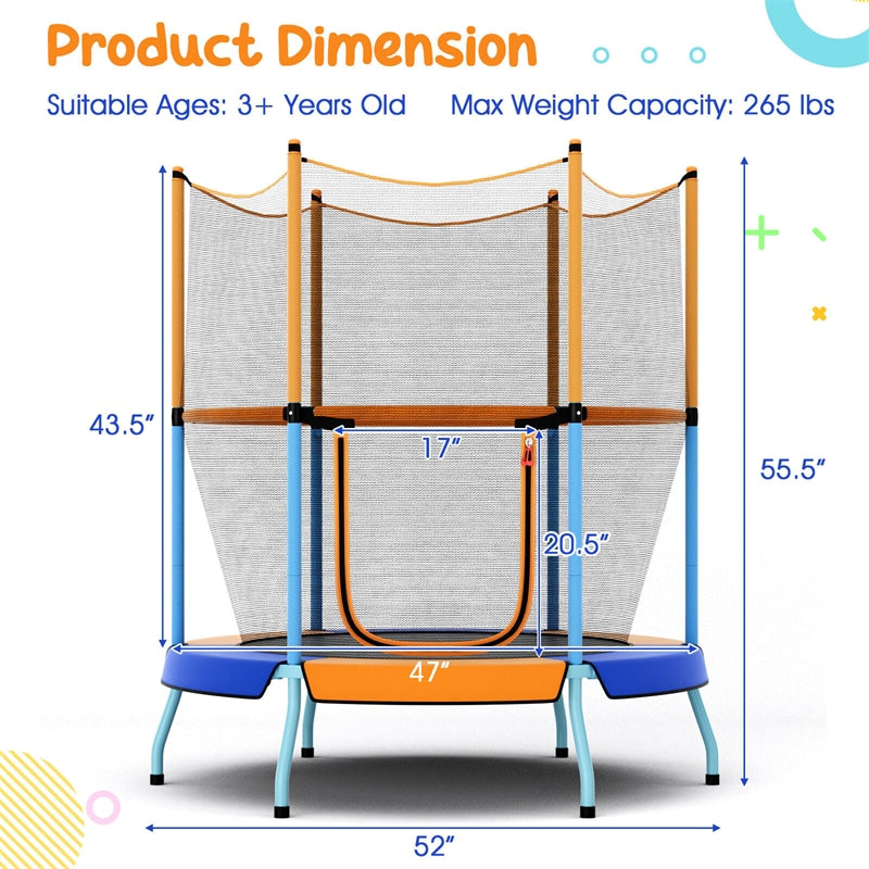 48” Kids Trampoline ASTM Approved Outdoor Indoor Toddler Trampoline with All-round Enclosure Net & Large U-Shaped Access for Boys Girls