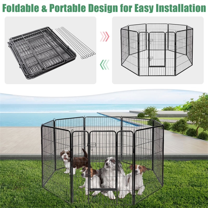 48" 8 Panel Outdoor Dog Fence with Gate, Heavy Duty Portable Dog Kennel Pet Puppy Dog Playpen Dog Exercise Pen for Yard