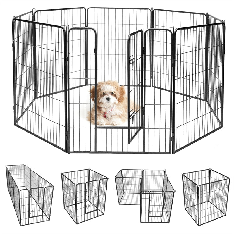 48" 8 Panel Outdoor Dog Fence with Gate, Heavy Duty Portable Dog Kennel Pet Puppy Dog Playpen Dog Exercise Pen for Yard