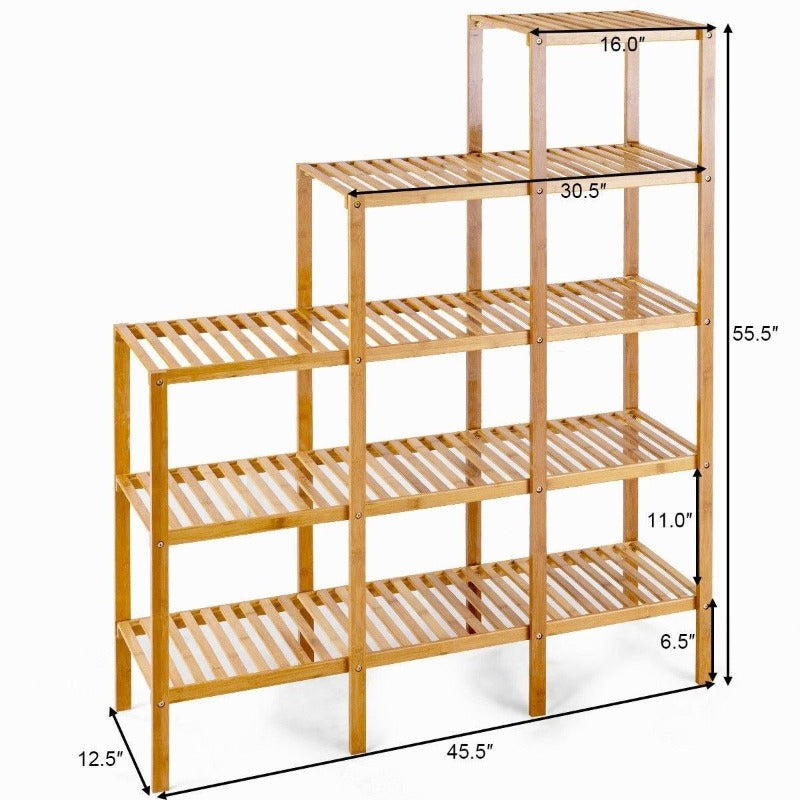 5-Tier Multifunctional Bamboo Plant Display Stand Organizer