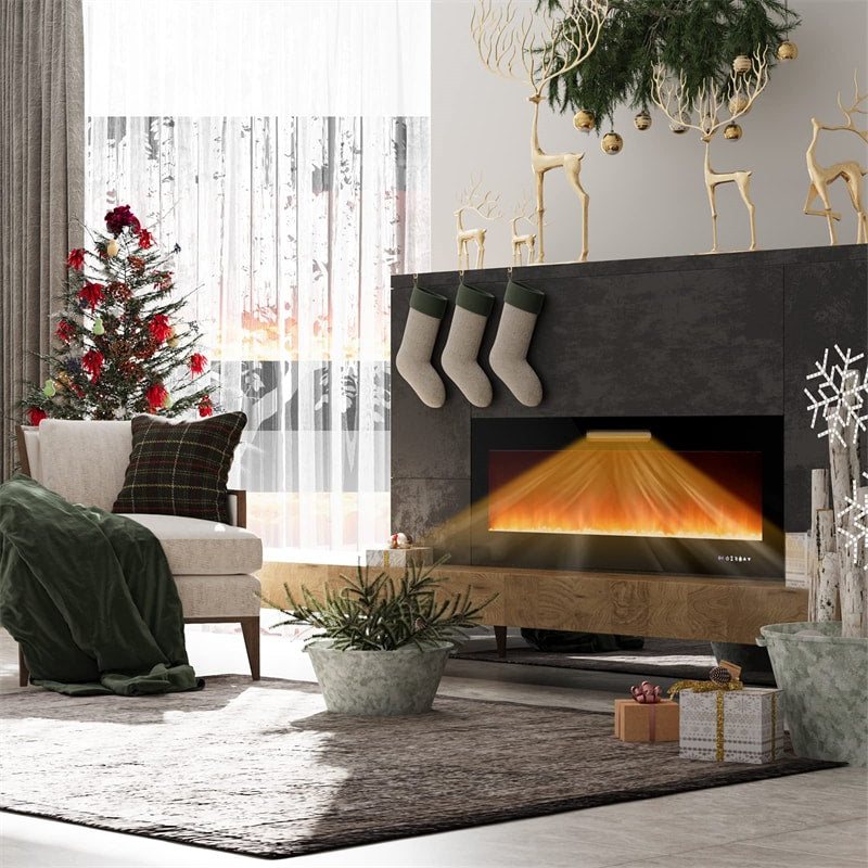 50 Inch Electric Fireplace Insert 5000 BTU Recessed Fireplace with Decorative Crystal & Dual Control