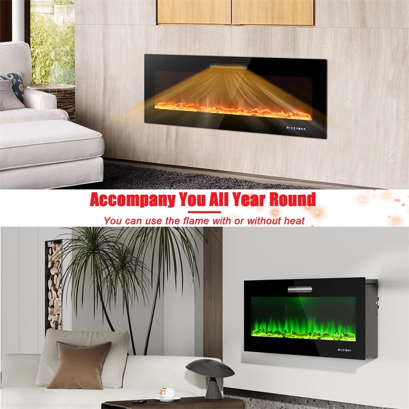 50 Inch Electric Fireplace Insert 5000 BTU Recessed Fireplace with Decorative Crystal & Dual Control