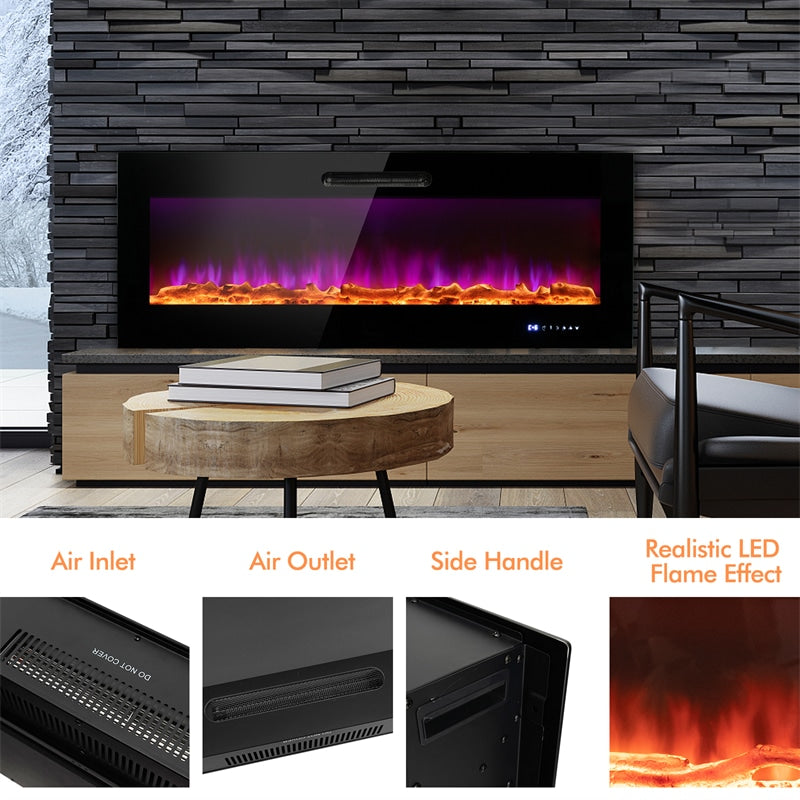 50 Inch Electric Fireplace Insert 5000 BTU Recessed Fireplace with Decorative Crystal & Dual Control