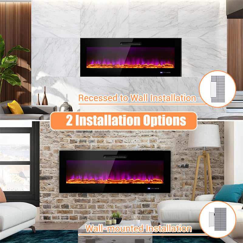 50 Inch Electric Fireplace Insert 5000 BTU Recessed Fireplace with Decorative Crystal & Dual Control