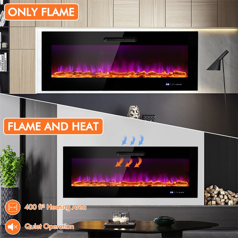 50 Inch Electric Fireplace Insert 5000 BTU Recessed Fireplace with Decorative Crystal & Dual Control