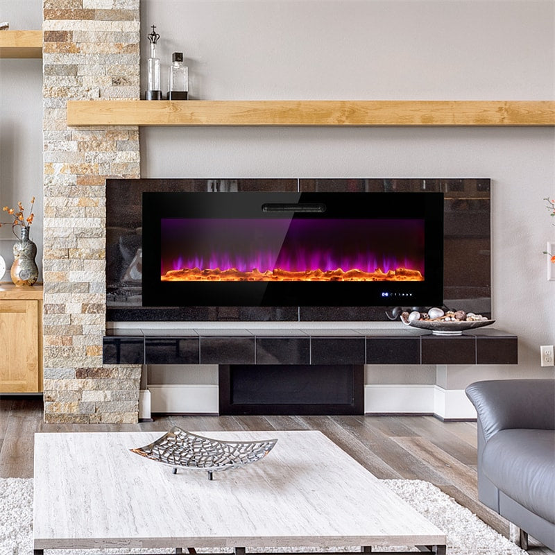 50 Inch Electric Fireplace Insert 5000 BTU Recessed Fireplace with Decorative Crystal & Dual Control