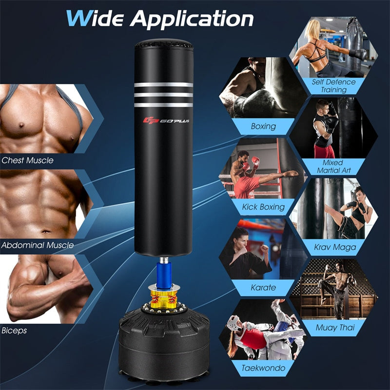 70" Freestanding Punching Bag 220lbs Pre Filled Heavy Boxing Bag Adult Kickboxing Bag with Stand, Gloves & Suction Cup Base