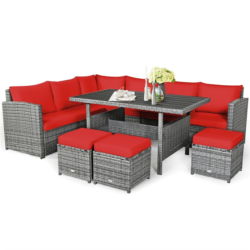 7 PCS Resin Wicker Outdoor Sectional Rattan Patio Seating Group with Ottomans & Cushions