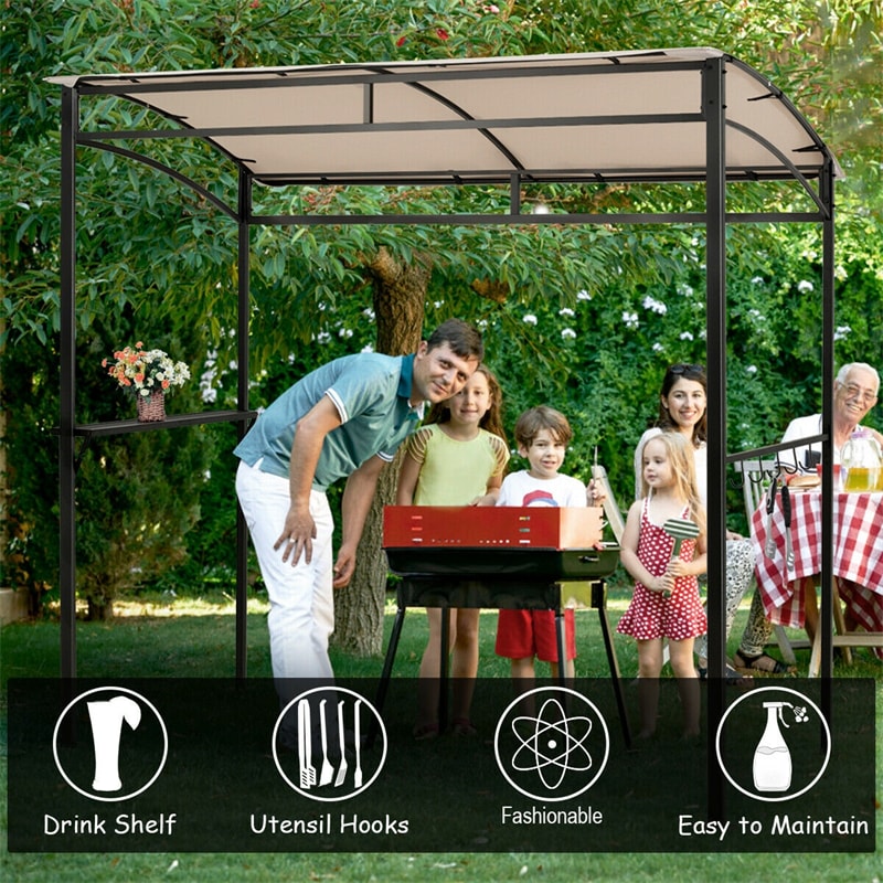 7' x 4.5' Outdoor Grill Gazebo Patio Garden BBQ Canopy Shelter with Serving Shelf & Storage Hooks