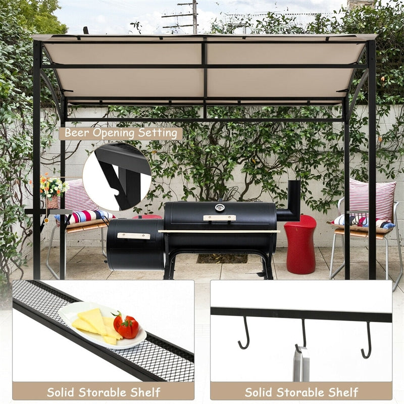 7' x 4.5' Outdoor Grill Gazebo Patio Garden BBQ Canopy Shelter with Serving Shelf & Storage Hooks