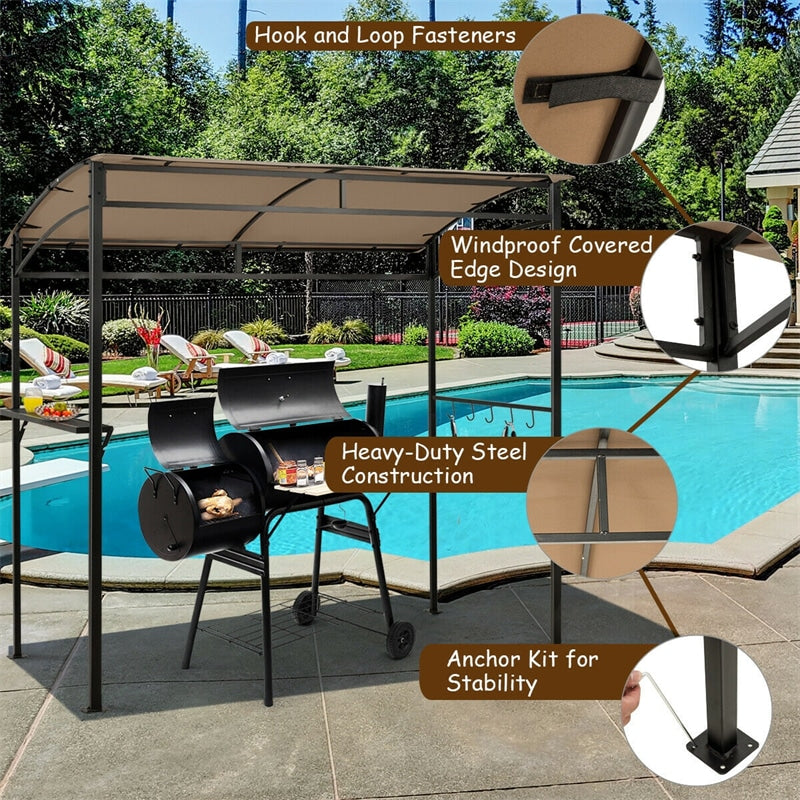 7' x 4.5' Outdoor Grill Gazebo Patio Garden BBQ Canopy Shelter with Serving Shelf & Storage Hooks