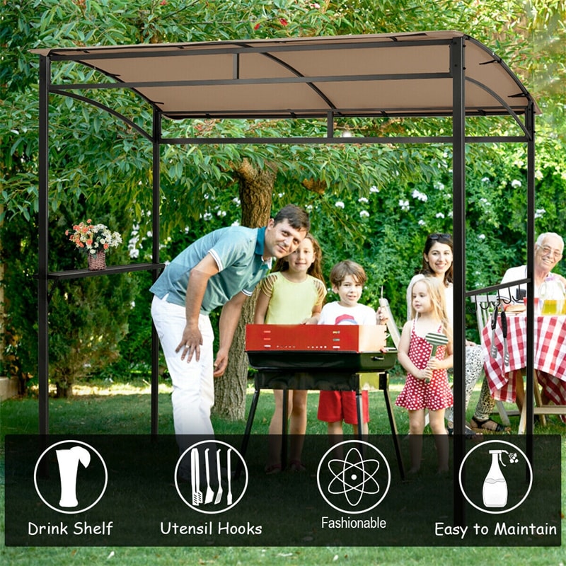 7' x 4.5' Outdoor Grill Gazebo Patio Garden BBQ Canopy Shelter with Serving Shelf & Storage Hooks