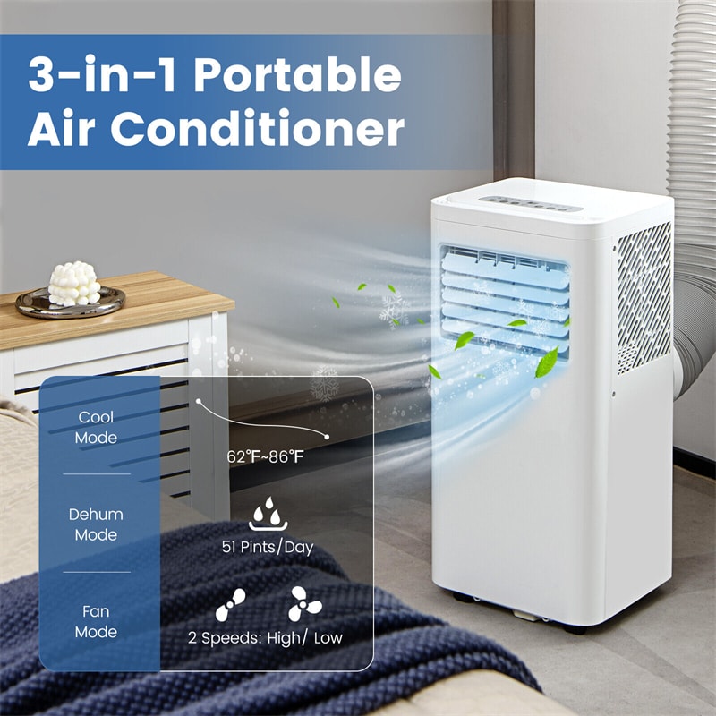 8000 BTU Portable Air Conditioner 3-in-1 AC Unit Built-in Dehumidifier & Fan with Remote Control & Window Installation Kit