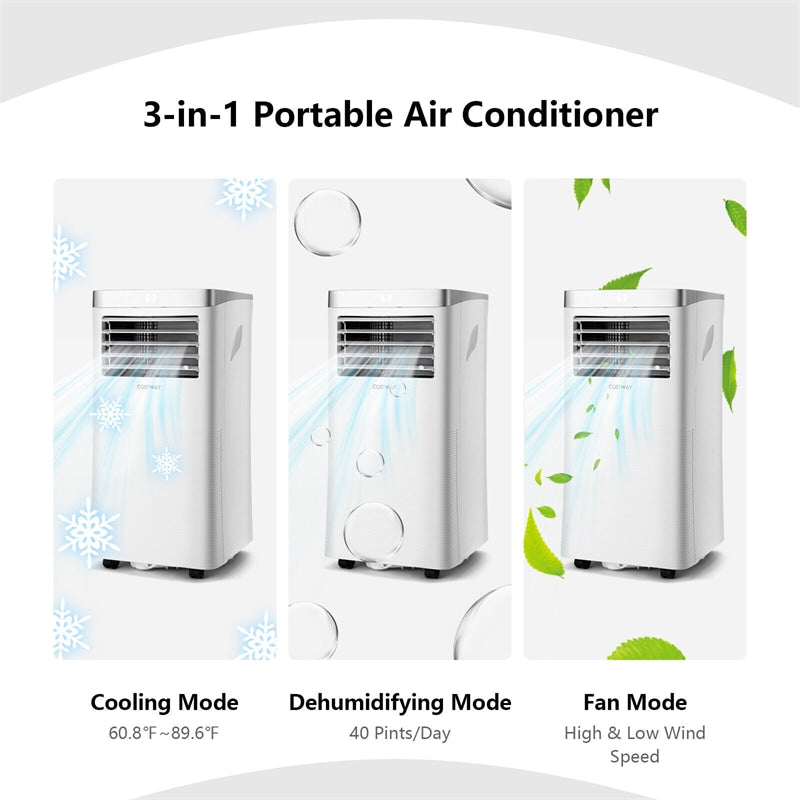 8000 BTU Portable Air Conditioner 3-in-1 Air Cooler with Fan & Dehumidifier Mode Remote Control