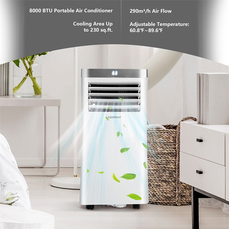 8000 BTU Portable Air Conditioner 3-in-1 Air Cooler with Fan & Dehumidifier Mode Remote Control