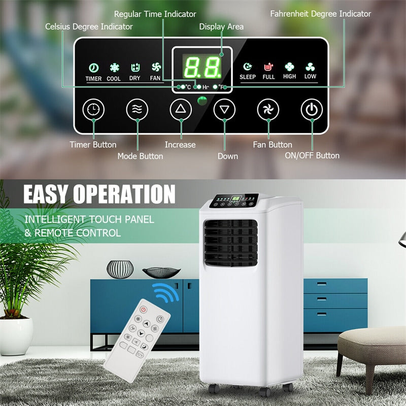 9000 BTU Portable Air Conditioner Energy-Saving 3-in-1 Air Cooler with Built-in Dehumidifier, Fan & Remote Control for Home Office