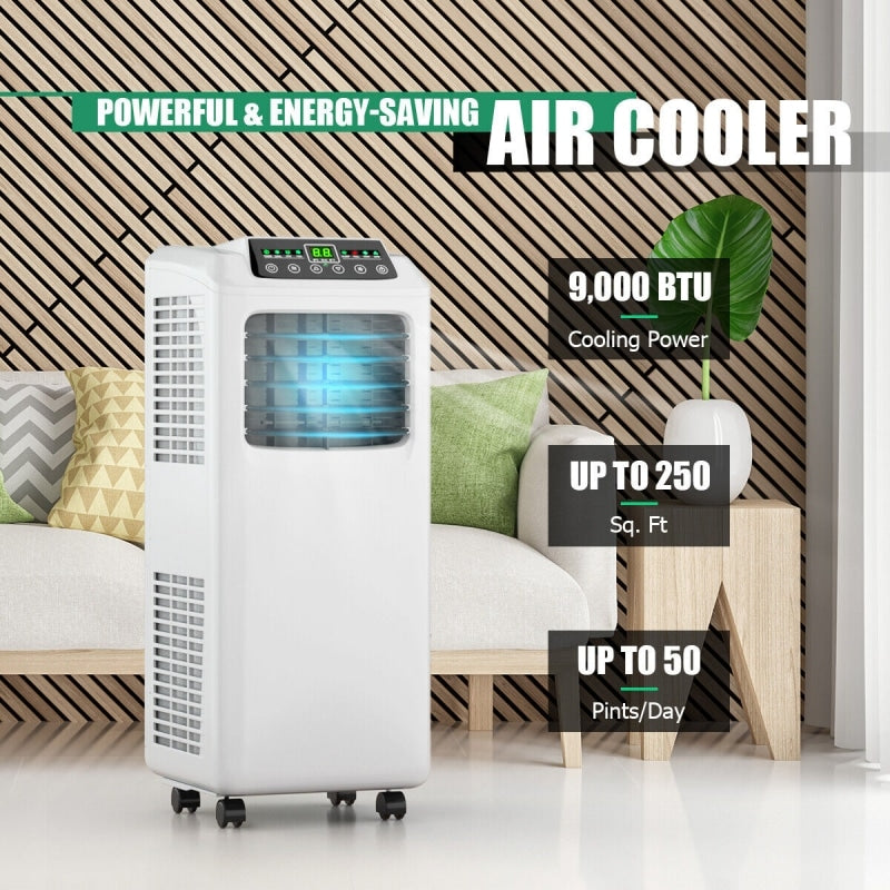 9000 BTU Portable Air Conditioner Energy-Saving 3-in-1 Air Cooler with Built-in Dehumidifier, Fan & Remote Control for Home Office