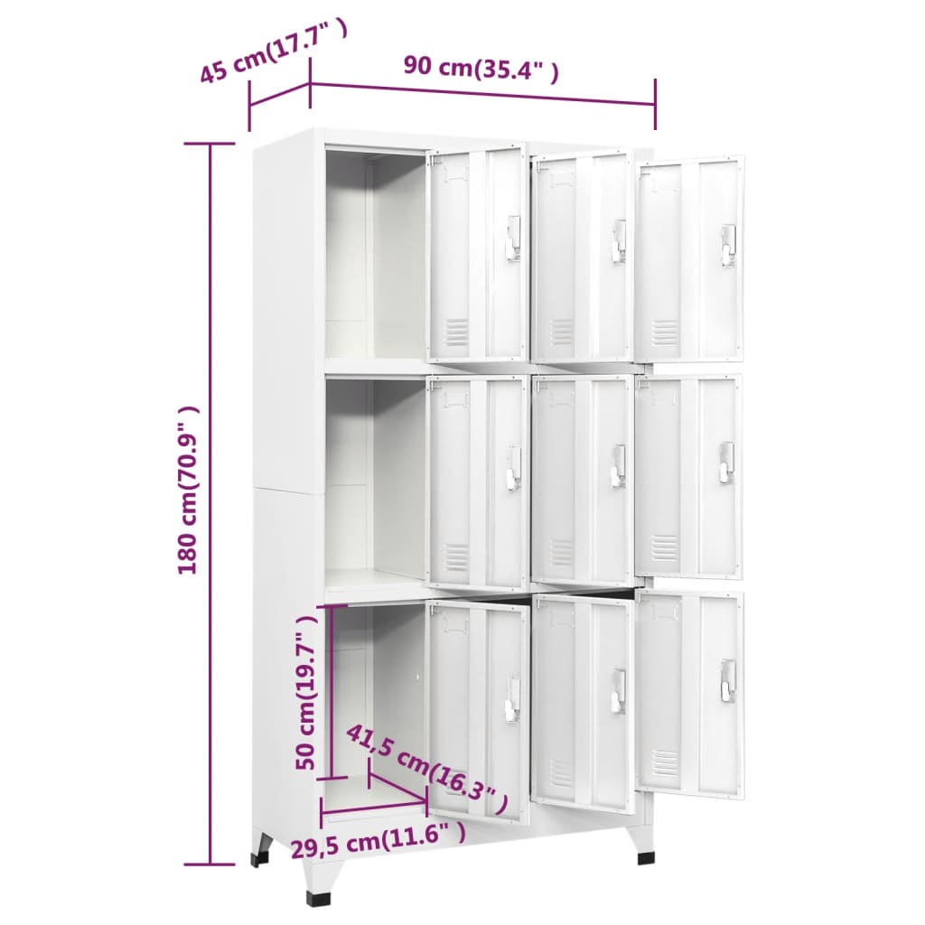 Locker Cabinet with 9 Compartments Steel 35.4"x17.7"x70.9" Gray