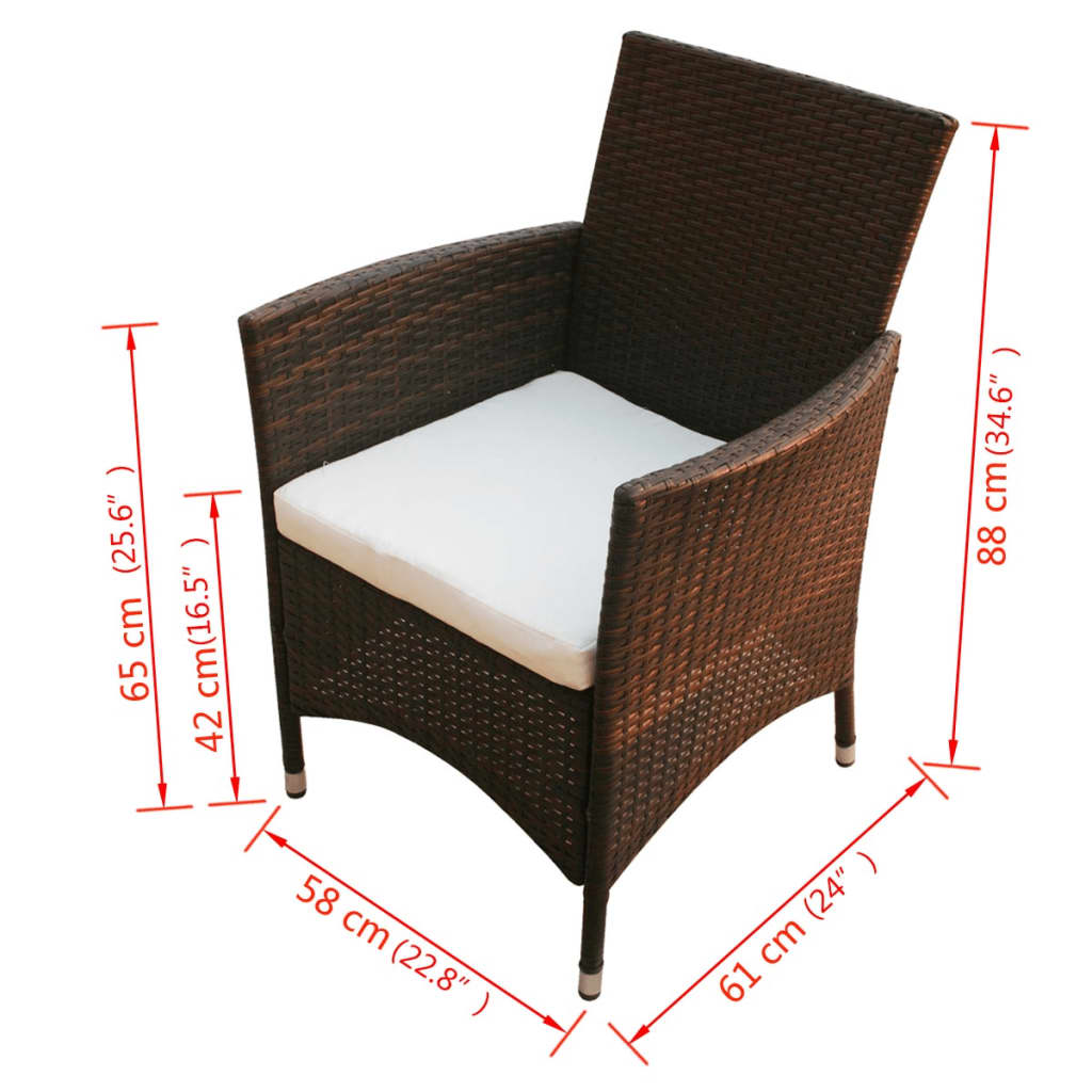 Patio Chairs 2 pcs Poly Rattan Brown