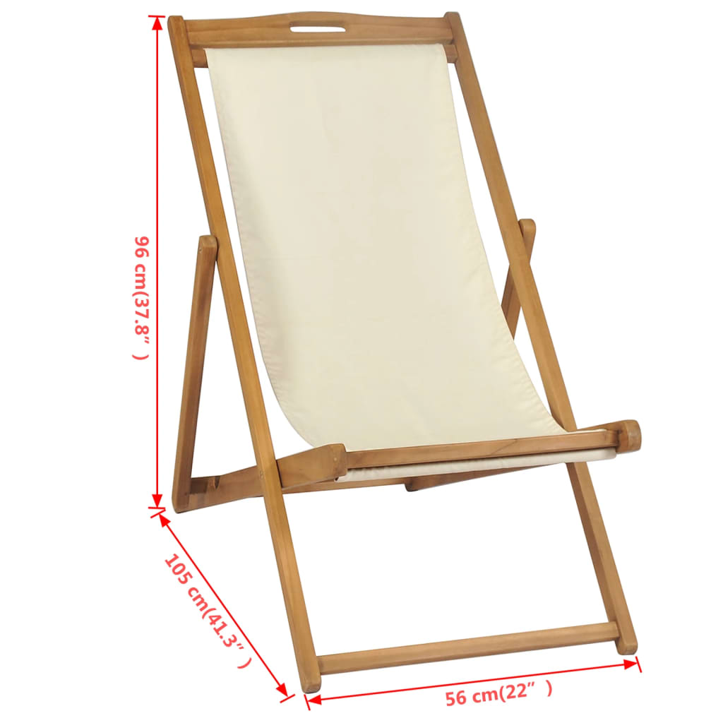 Deck Chair Teak 22.1"x41.3"x37.8" Cream