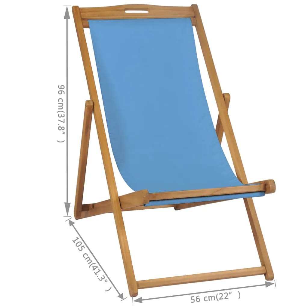 Deck Chair Teak 22.1"x41.3"x37.8" Blue