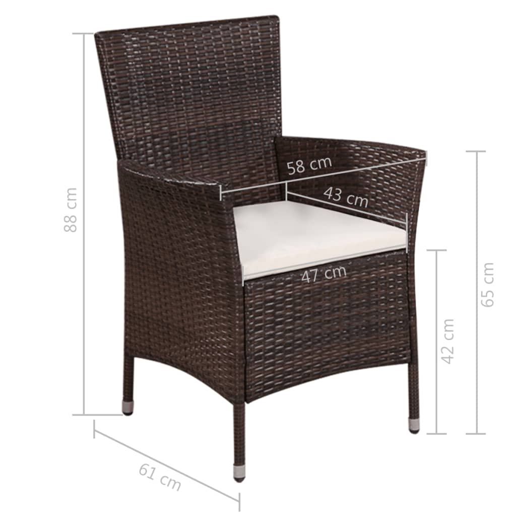 Patio Chair and Stool with Cushions Poly Rattan Brown