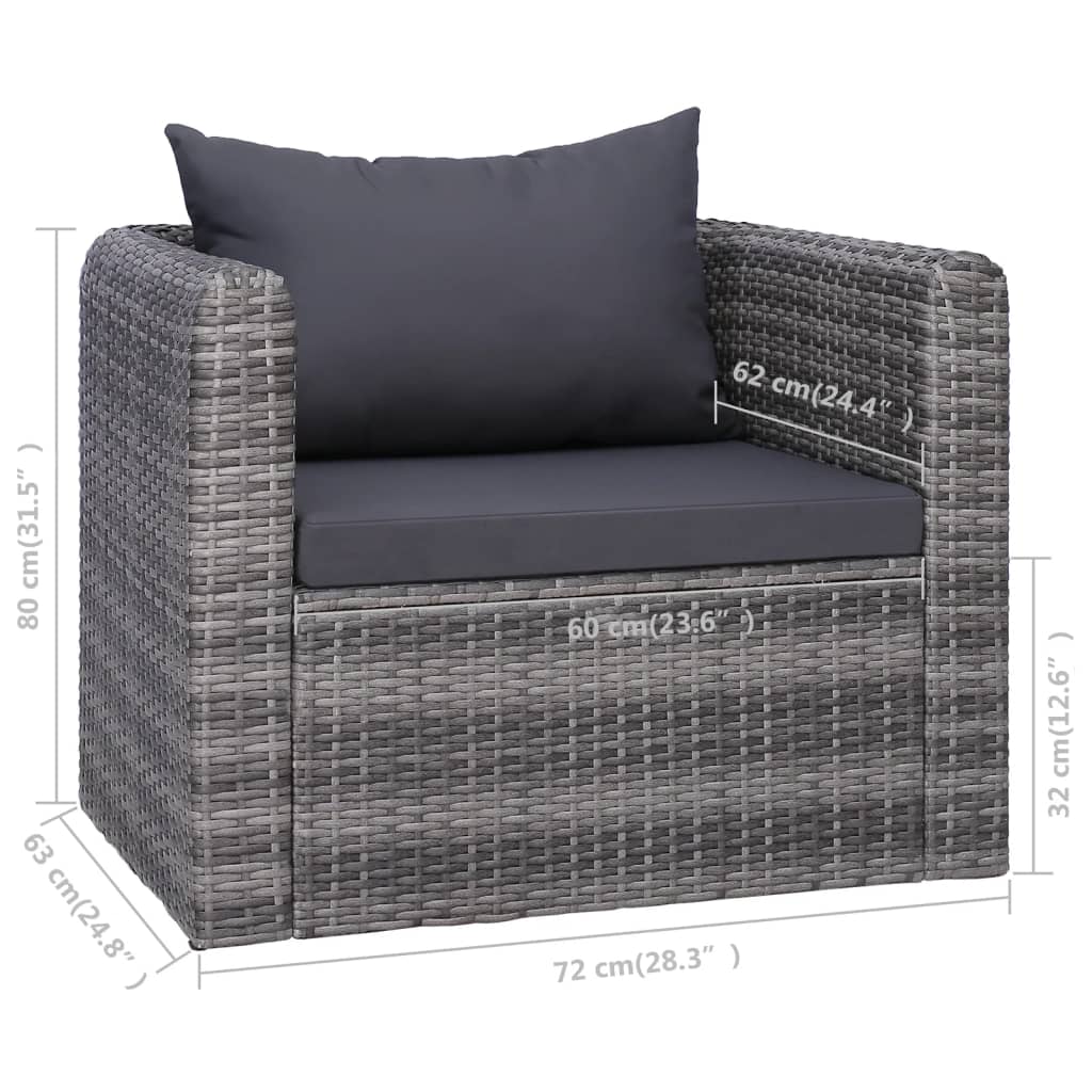 Patio Chair with Cushion and Pillow Poly Rattan Gray