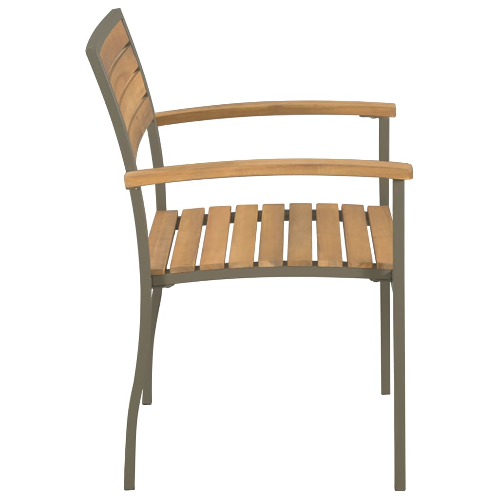 Stackable Patio Chairs 2 pcs Solid Acacia Wood and Steel