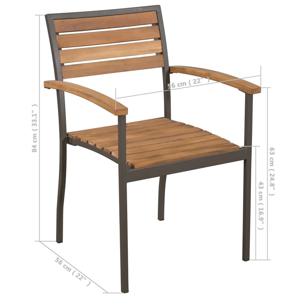 Stackable Patio Chairs 2 pcs Solid Acacia Wood and Steel