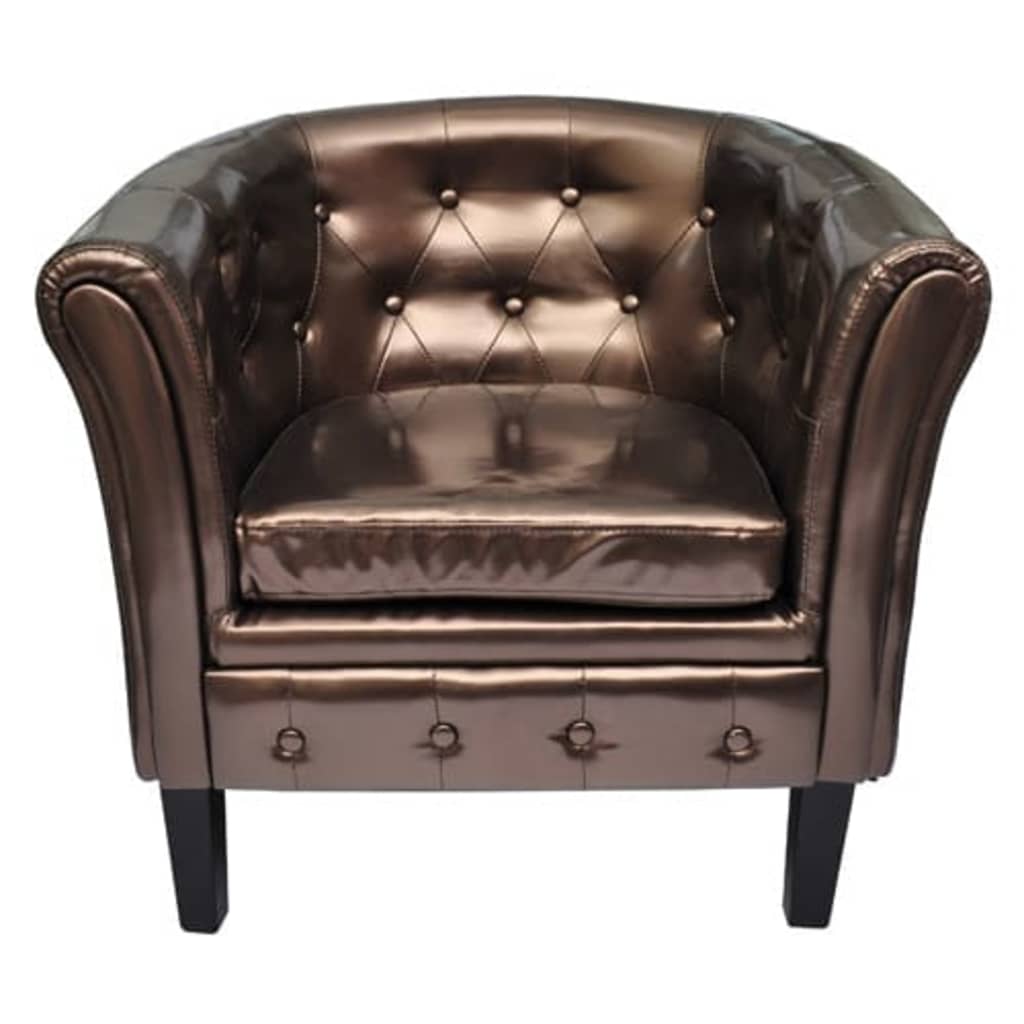 Tub Chair Brown Faux Leather