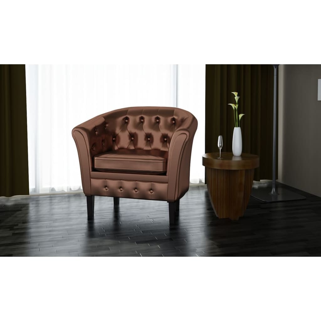 Tub Chair Brown Faux Leather