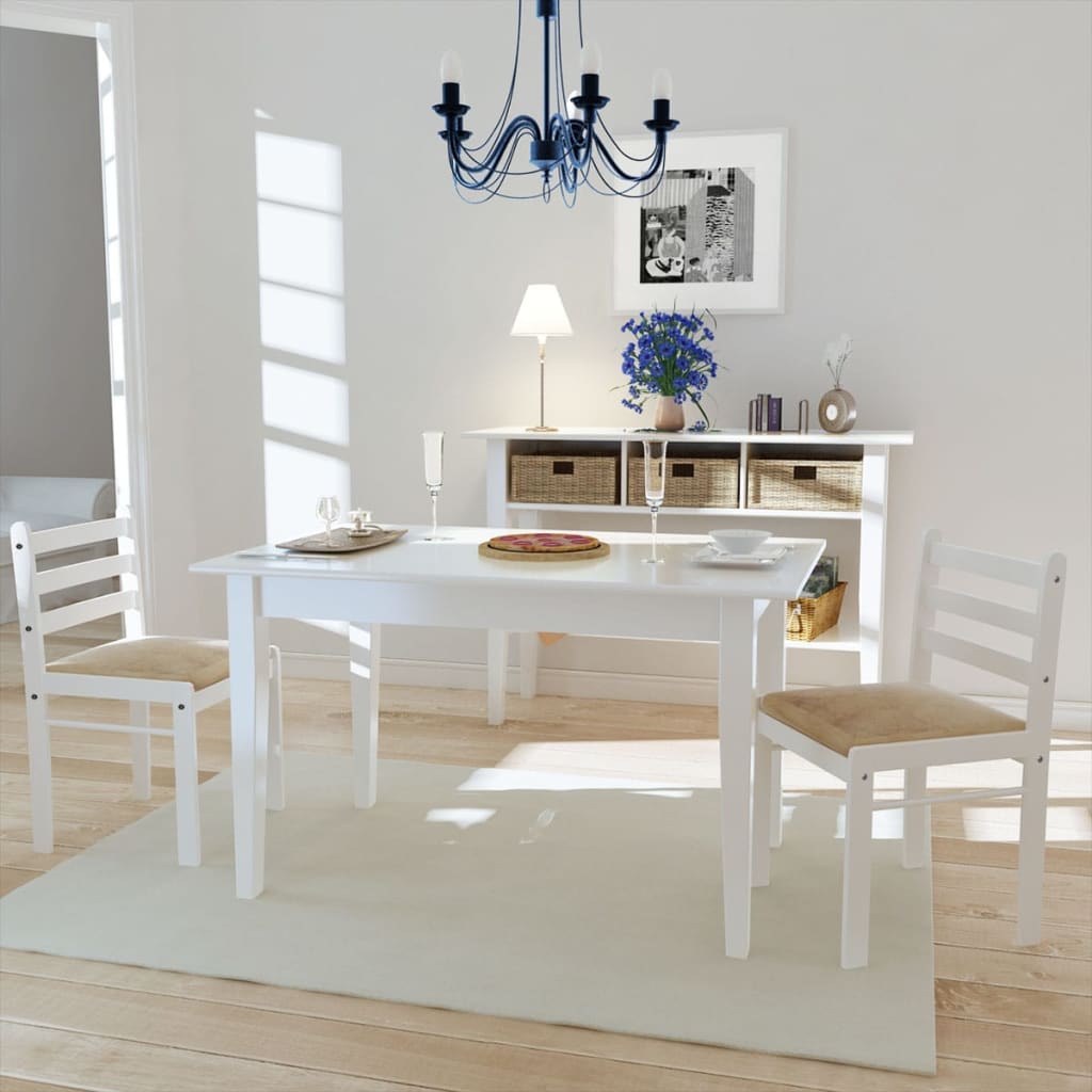 Dining Chairs 2 pcs White Solid Rubber Wood and Velvet