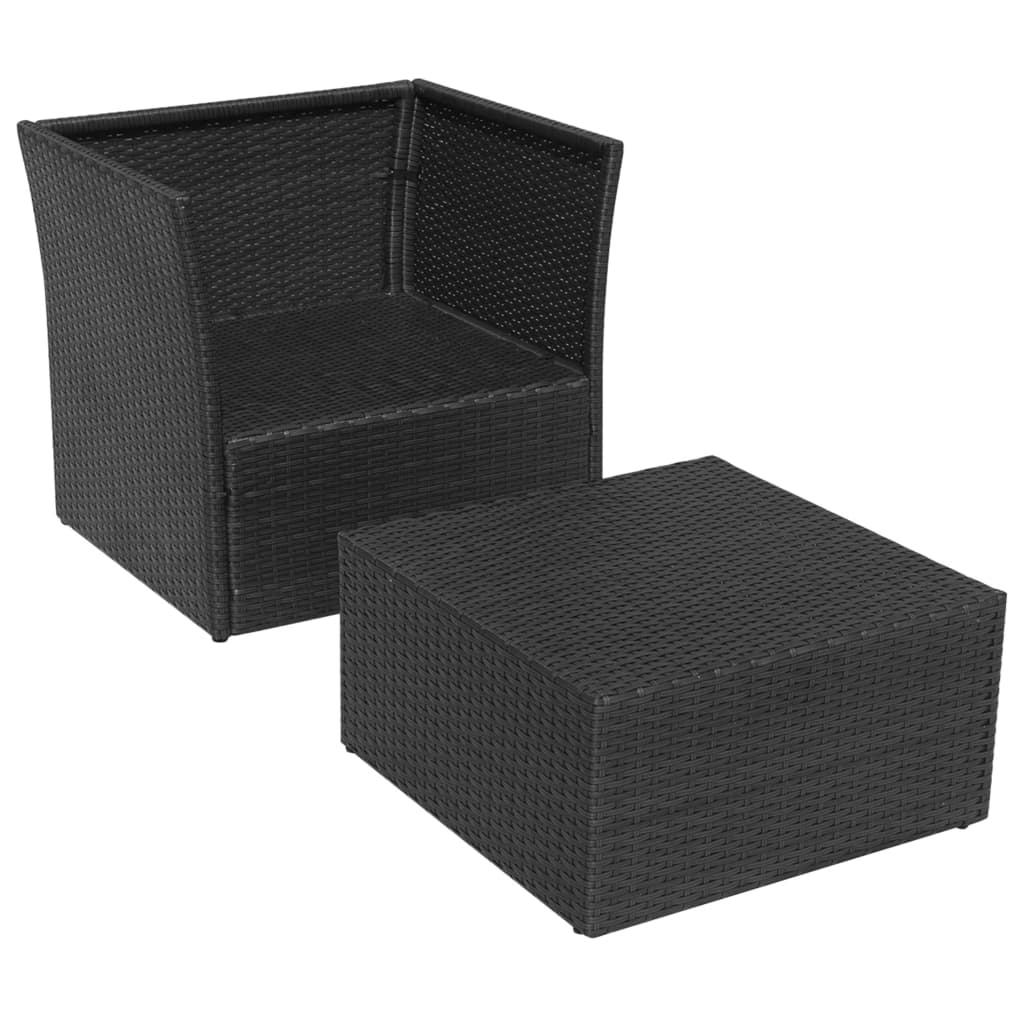 Patio Chair with Stool Poly Rattan Black