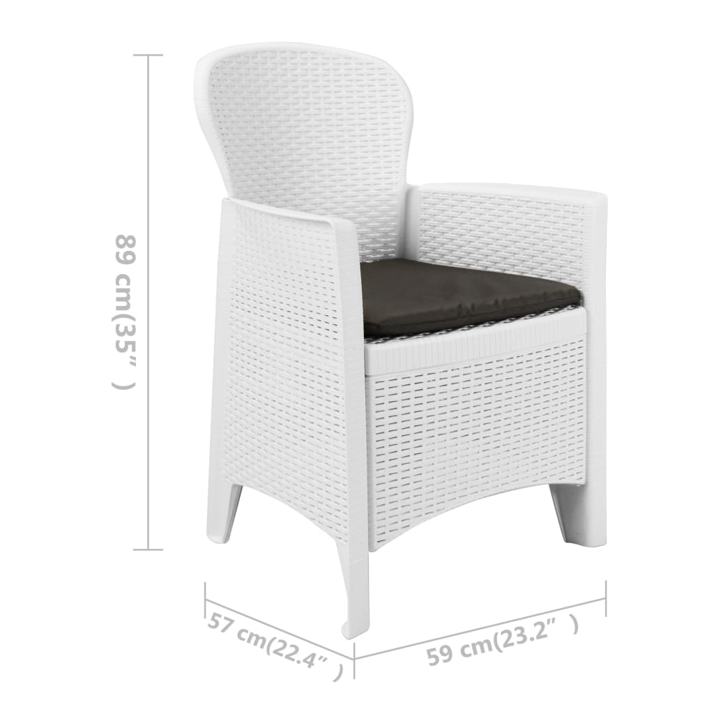 Patio Chairs 2 pcs with Cushion White Plastic Rattan Look