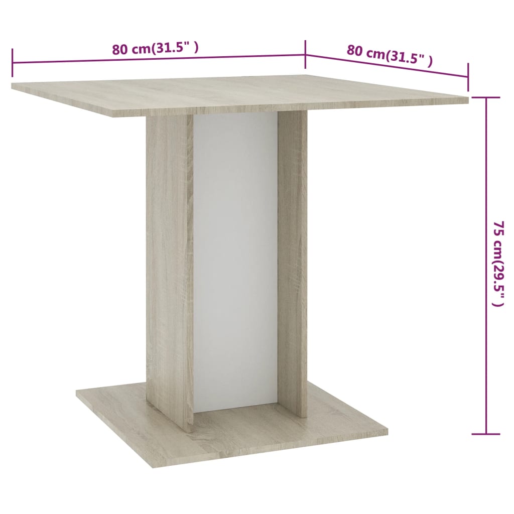 Dining Table White and Sonoma Oak 31.5"x31.5"x29.5" Engineered Wood