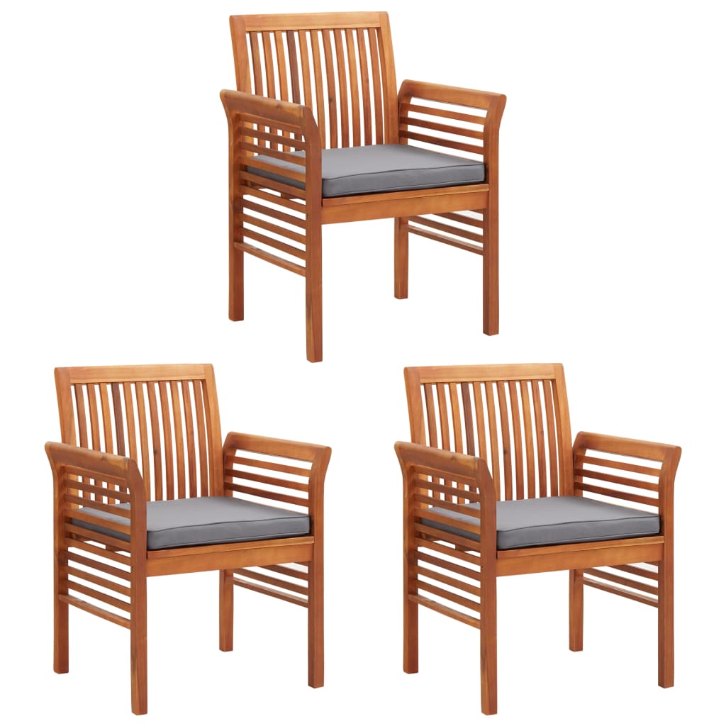 Patio Dining Chairs with Cushions 3 pcs Solid Acacia Wood