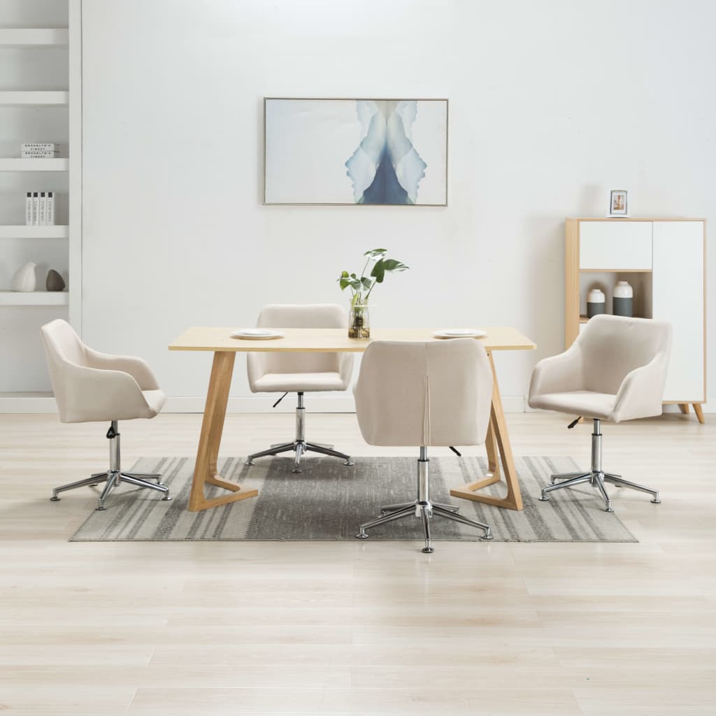 Swivel Dining Chairs 4 pcs Cream Fabric