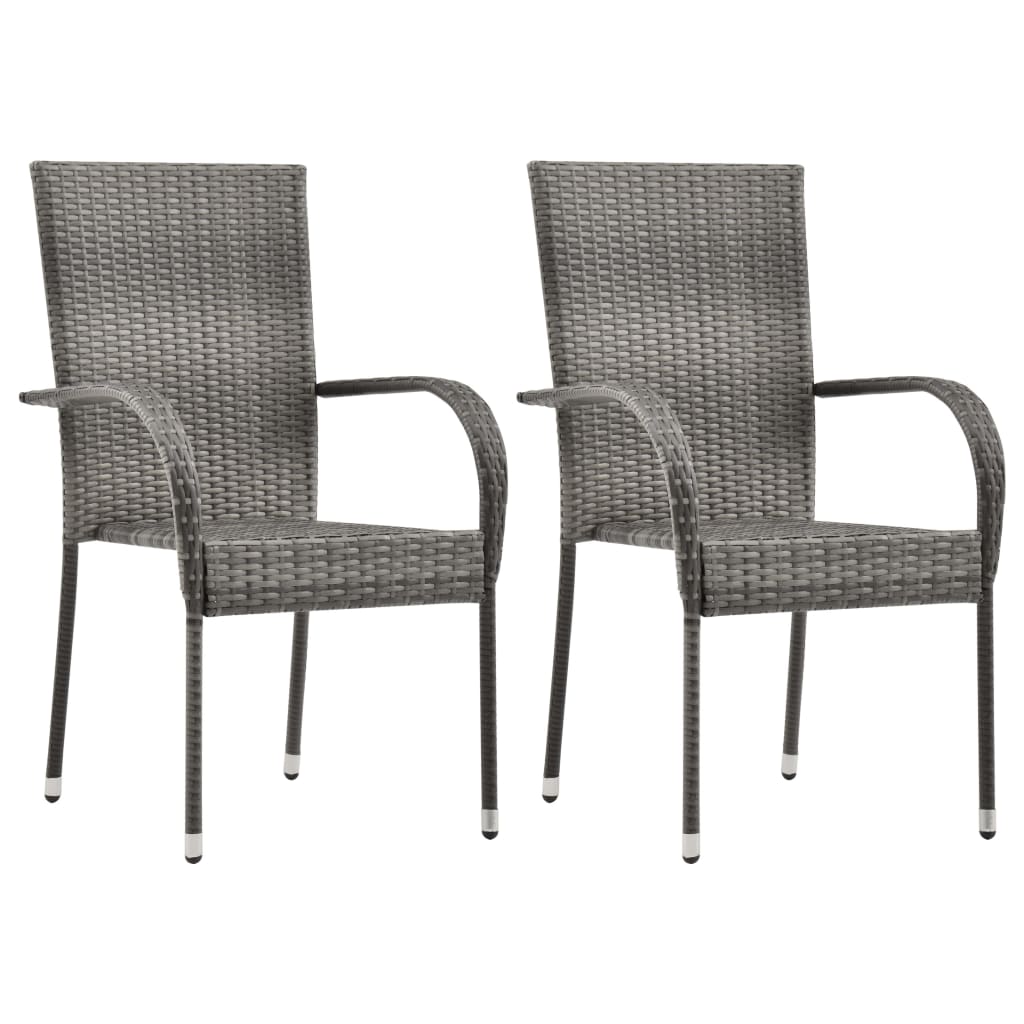 Stackable Patio Chairs 2 pcs Gray Poly Rattan