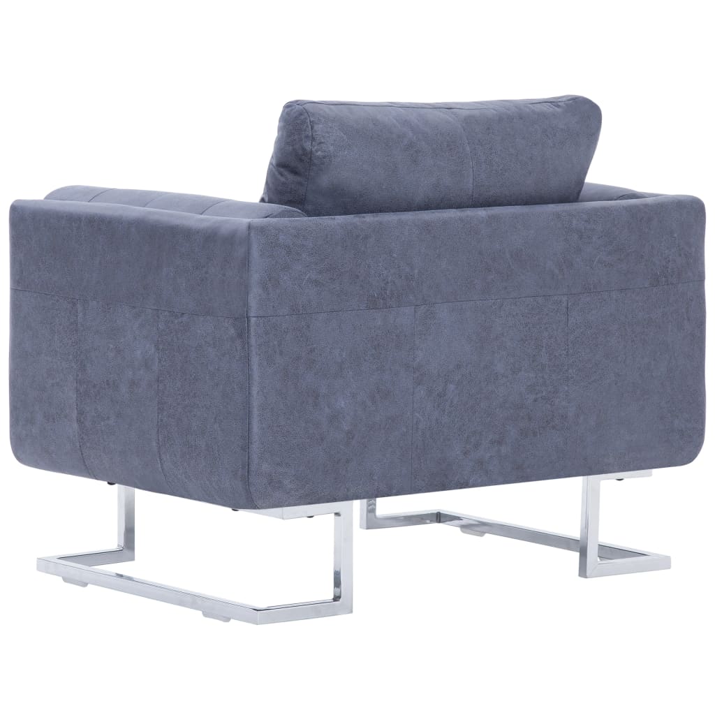 Cube Armchair Gray Faux Suede Leather