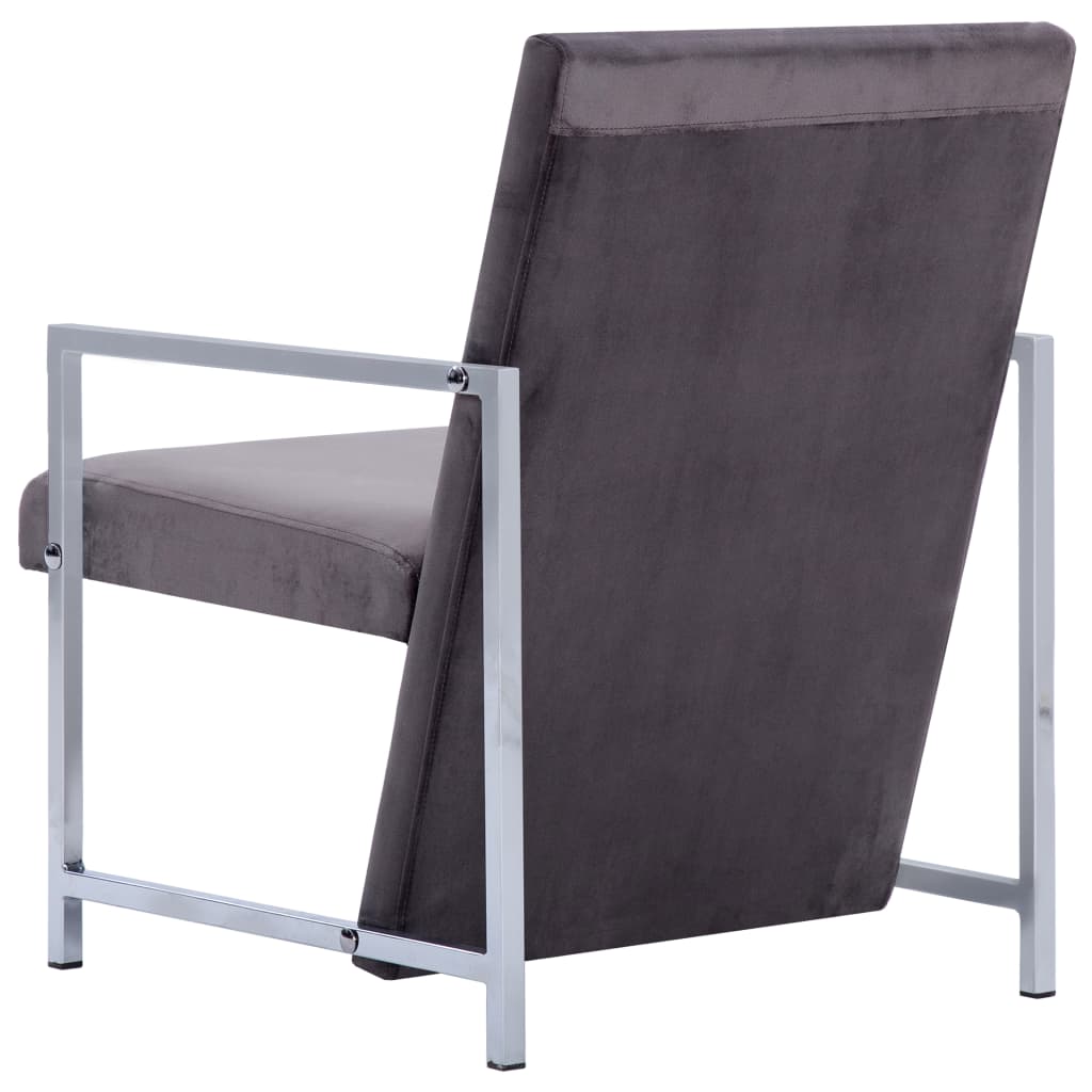 Armchair with Chrome Feet Dark Gray Velvet