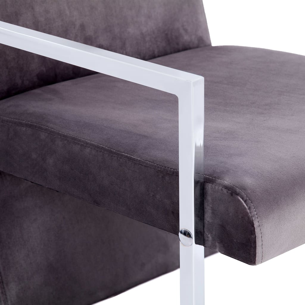 Armchair with Chrome Feet Dark Gray Velvet