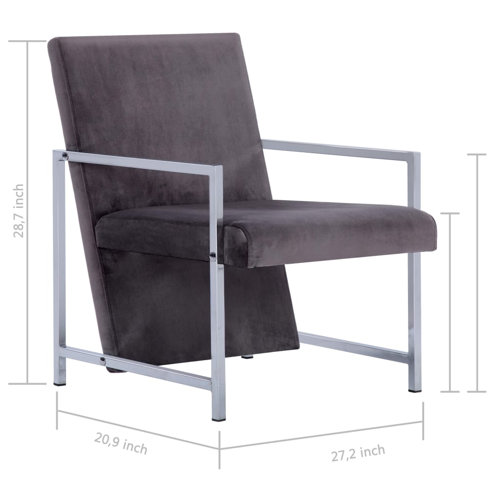 Armchair with Chrome Feet Dark Gray Velvet