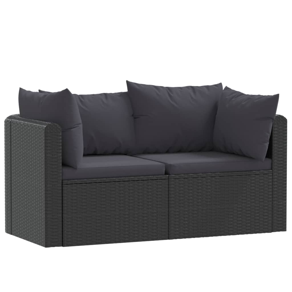 2 Piece Patio Sofa Set with Cushions Poly Rattan Black